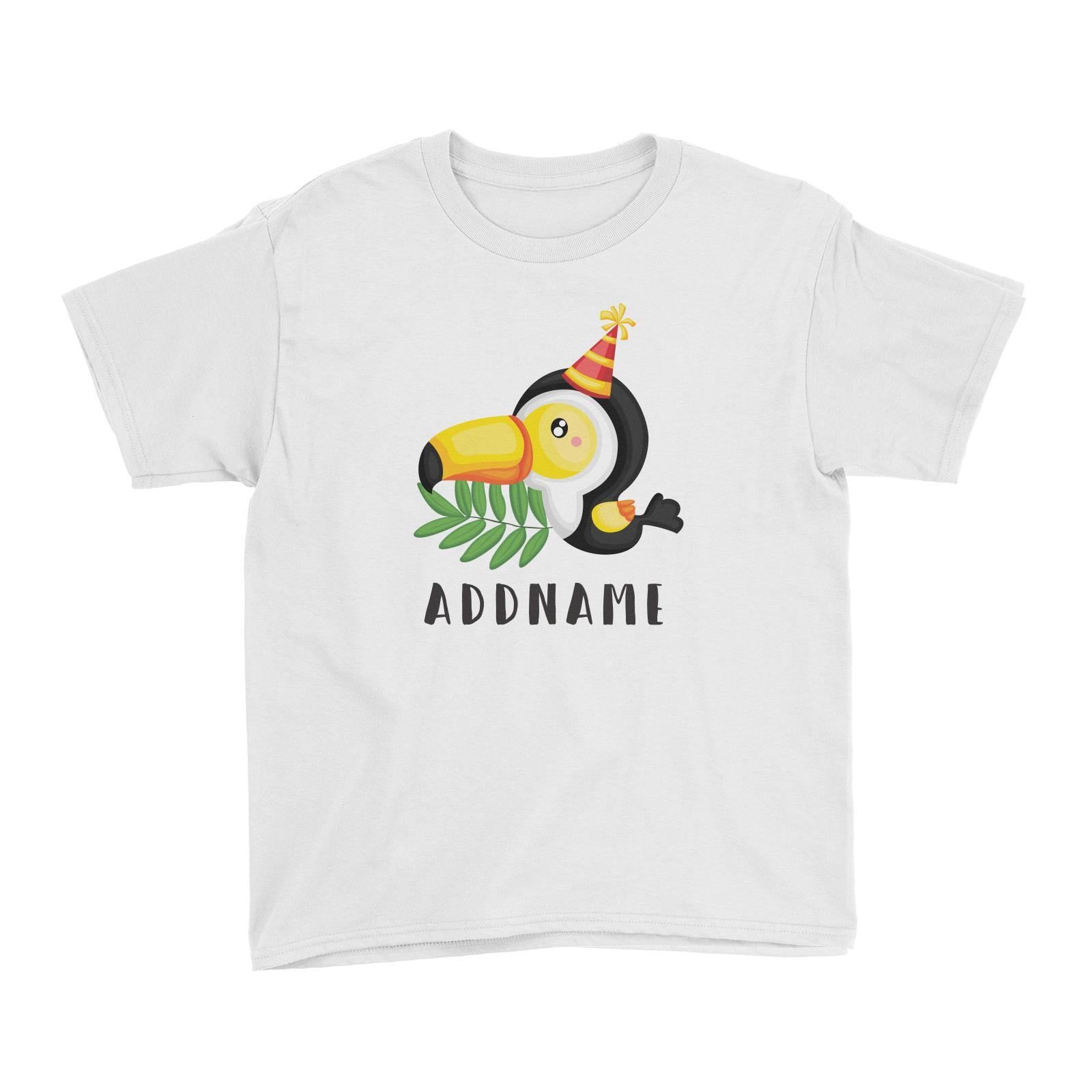 Birthday Safari Hornbill Wearing Party Hat Addname Kid's T-Shirt