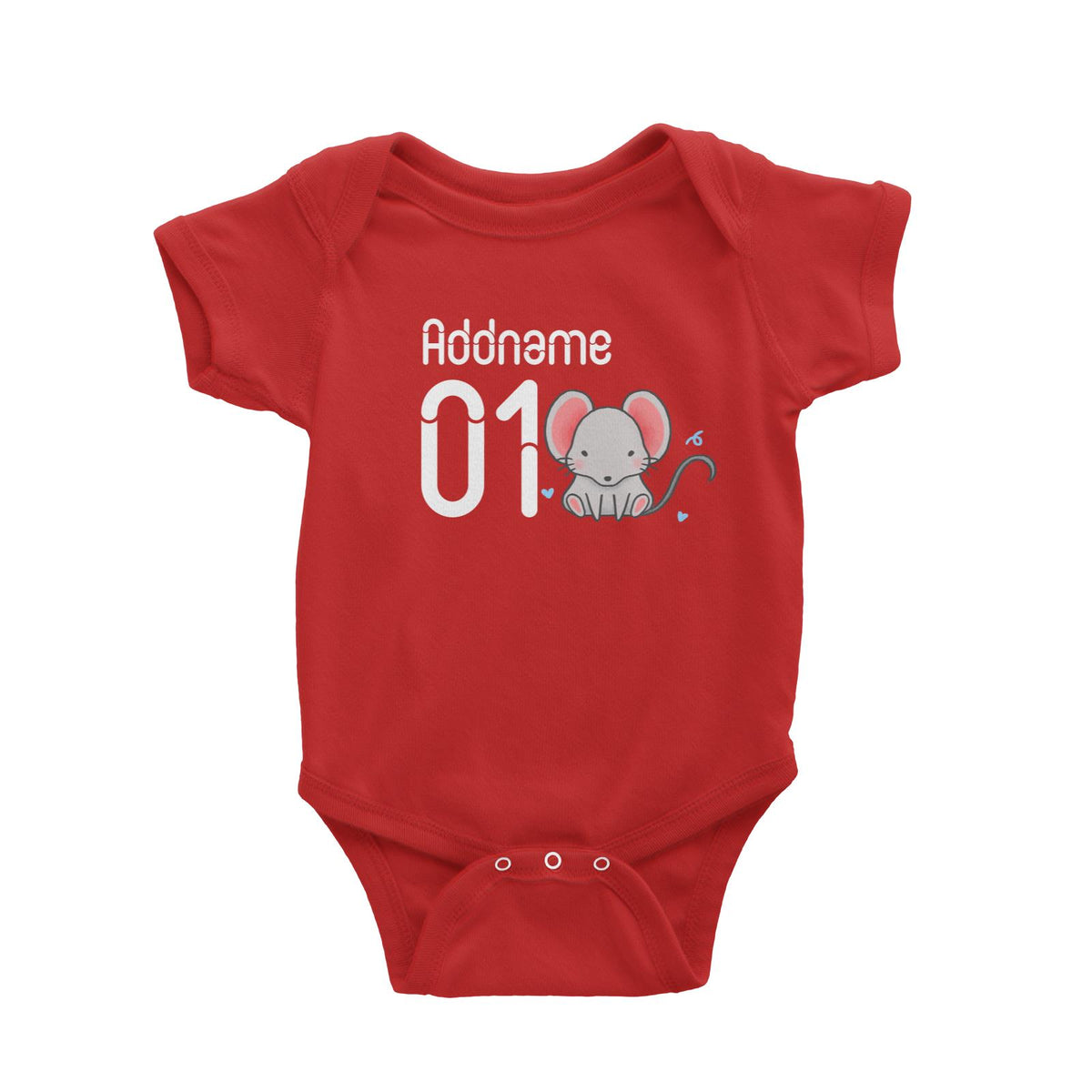 Name and Number Cute Hand Drawn Style Mouse Baby Romper