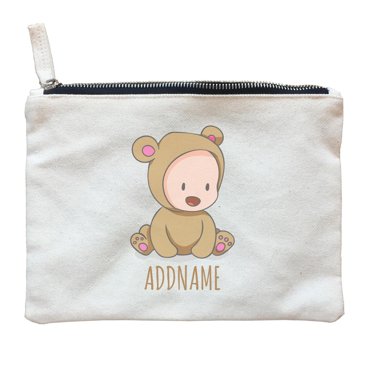 Cute Baby in Brown Bear Suit Addname Zipper Pouch