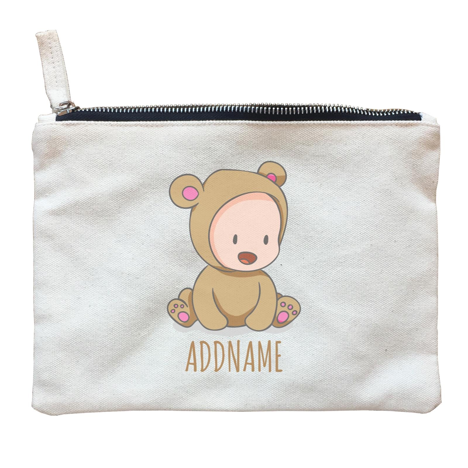 Cute Baby in Brown Bear Suit Addname Zipper Pouch