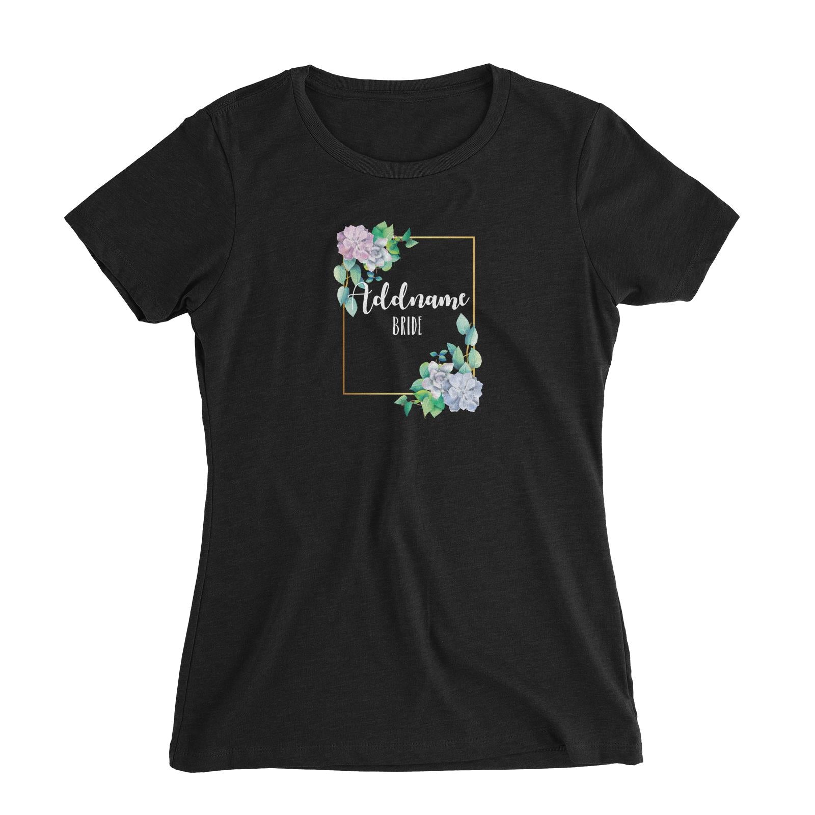 Bridesmaid Floral Modern Blue Flowers With Frame Bride Addname Women Slim Fit T-Shirt