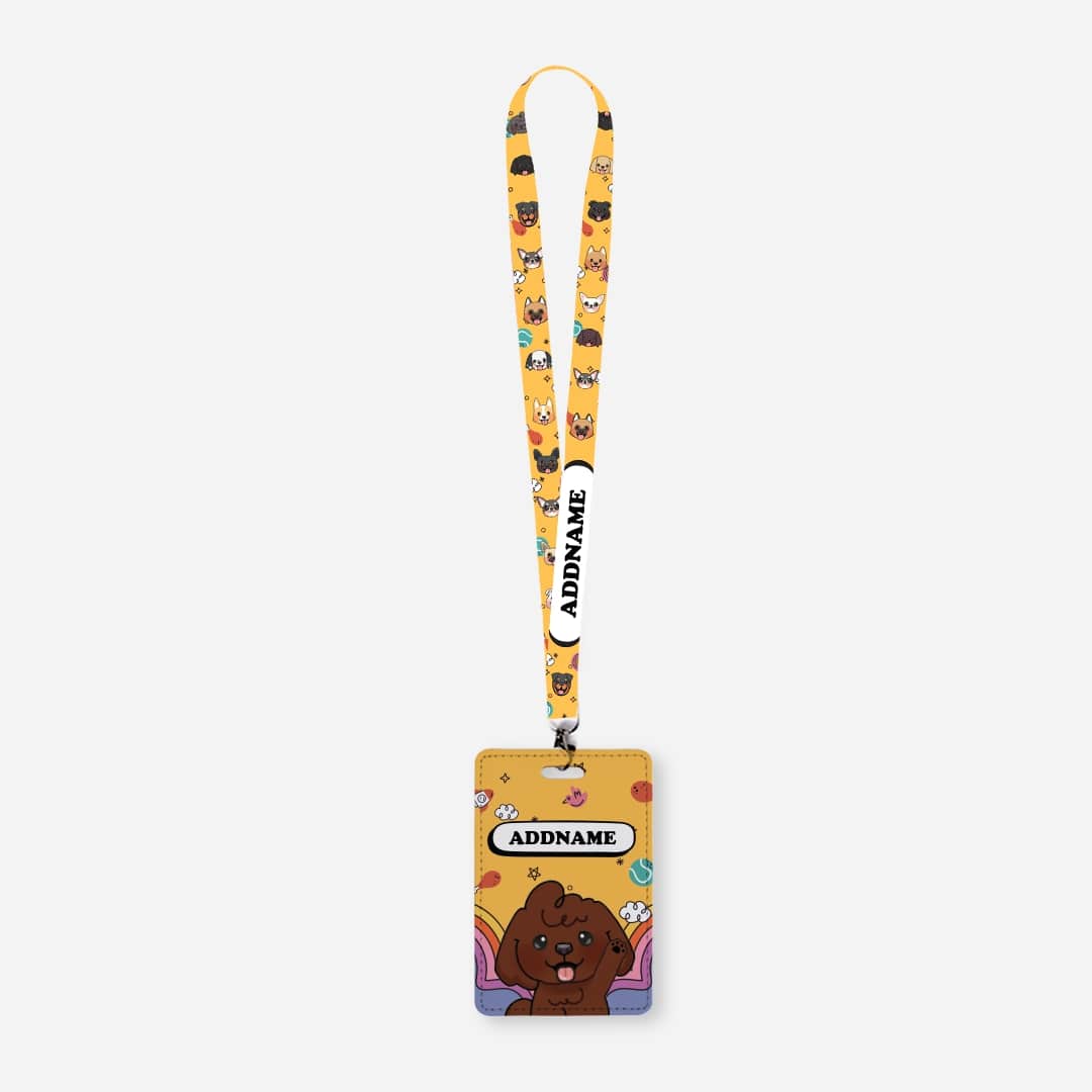 Paw Print Series Lanyard with Cardholder - Dark Brown Poodle
