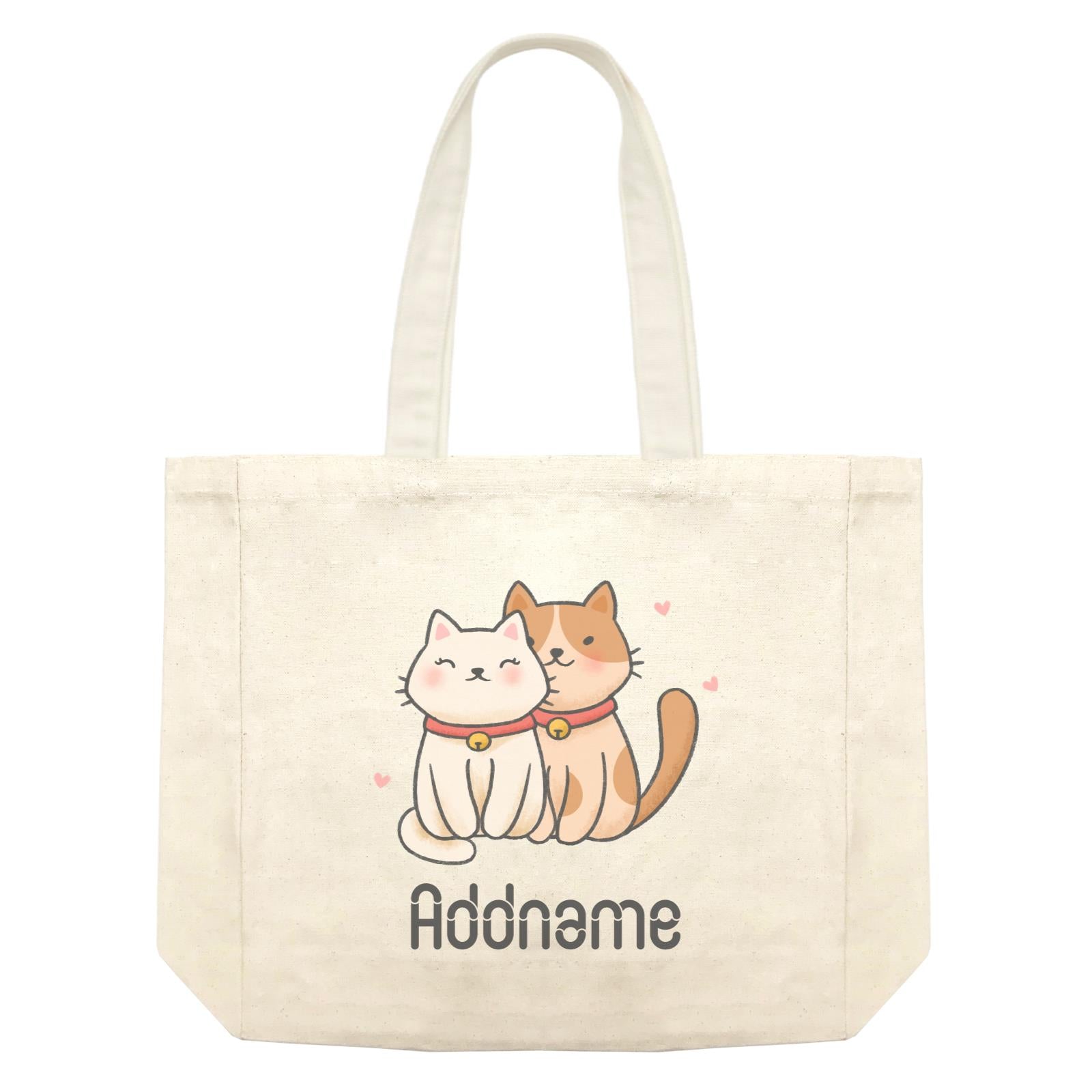 Cute Hand Drawn Style Couple Cat Addname Shopping Bag