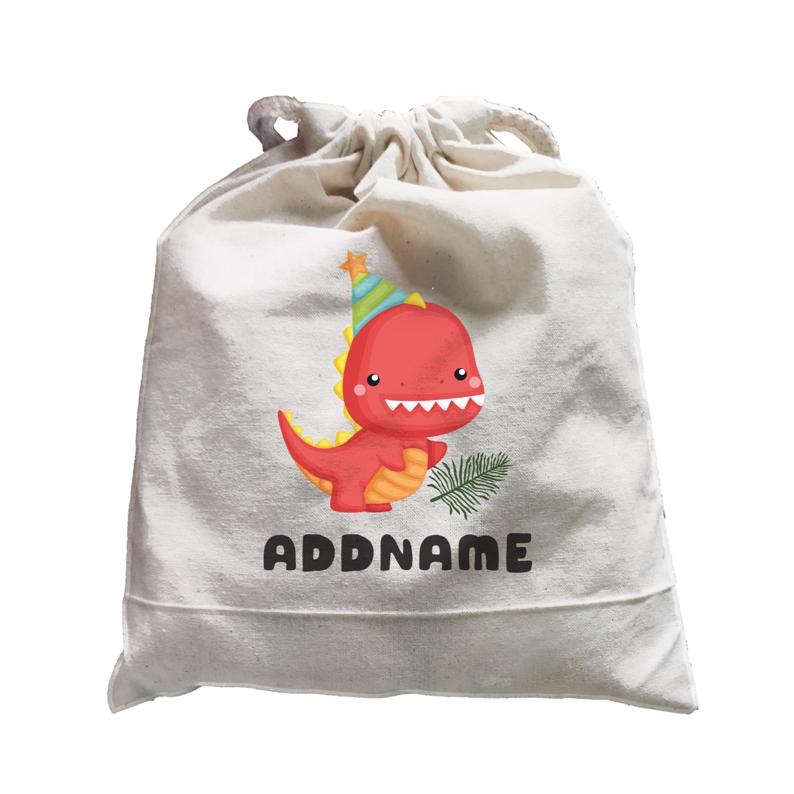 Birthday Dinosaur Happy Red Rex Wearing Party Hat Addname Satchel