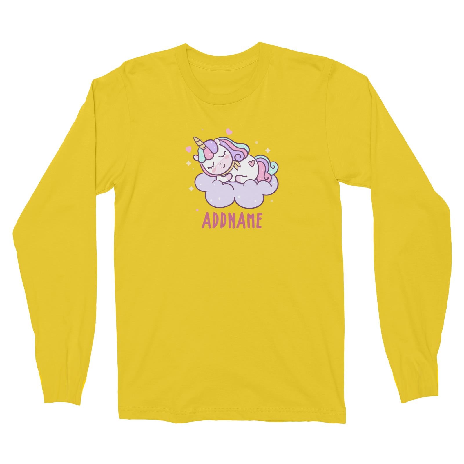 Unicorn And Princess Series Cute Pastel Sleeping Unicorn On a Cloud Addname Long Sleeve Unisex T-Shirt