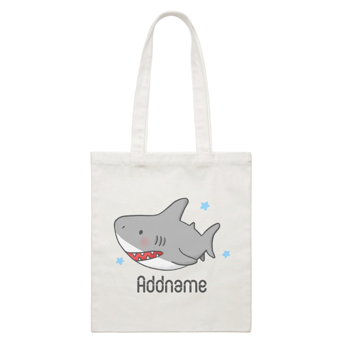 Cute Hand Drawn Style Shark Addname White Canvas Bag