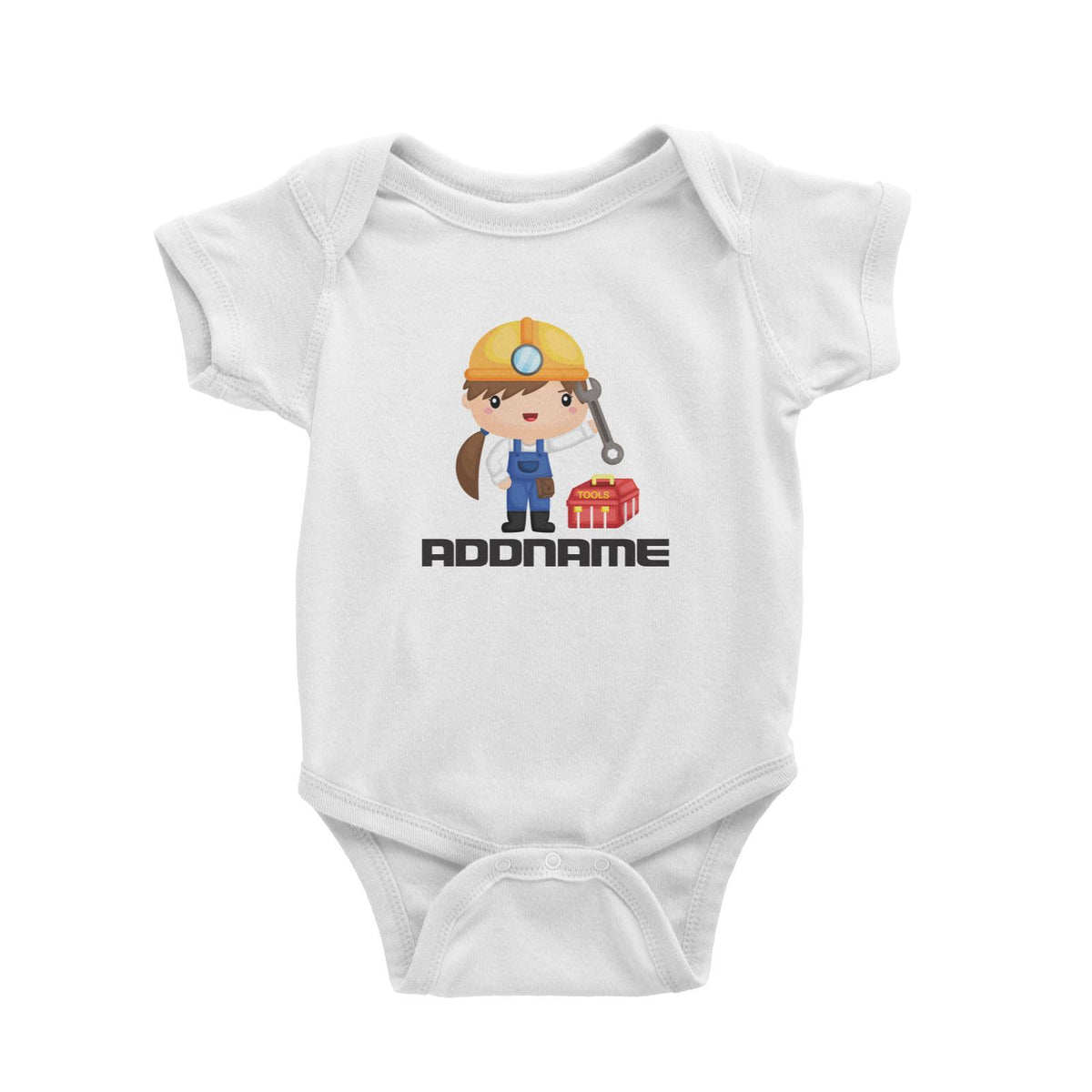Birthday Construction Repair Worker Girl Addname Baby Romper