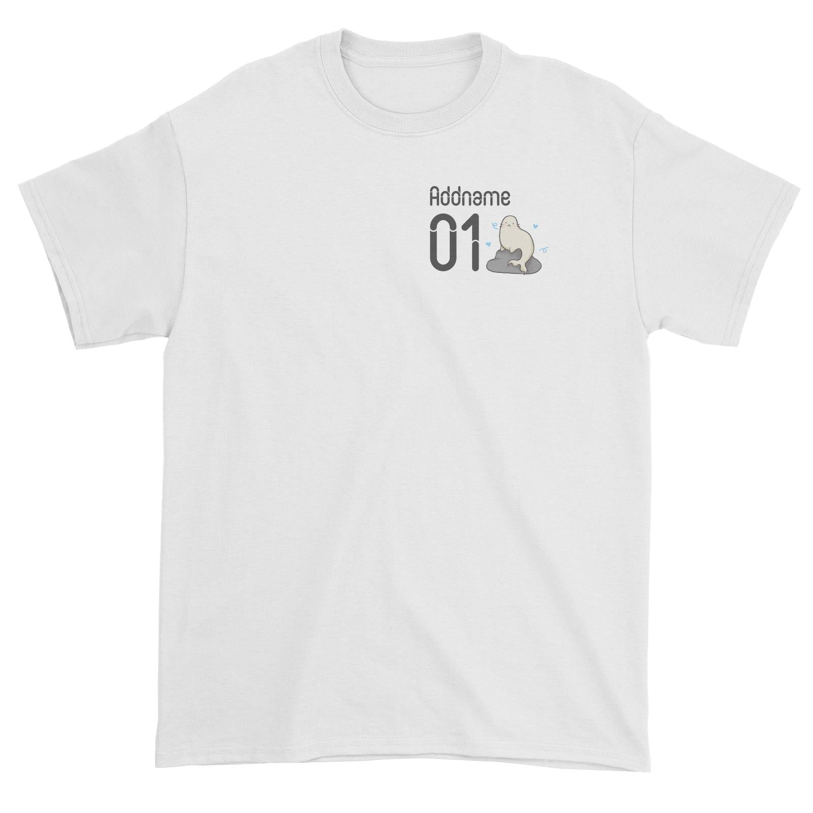 Pocket Name and Number Cute Hand Drawn Style Seal Unisex T-Shirt (FLASH DEAL)