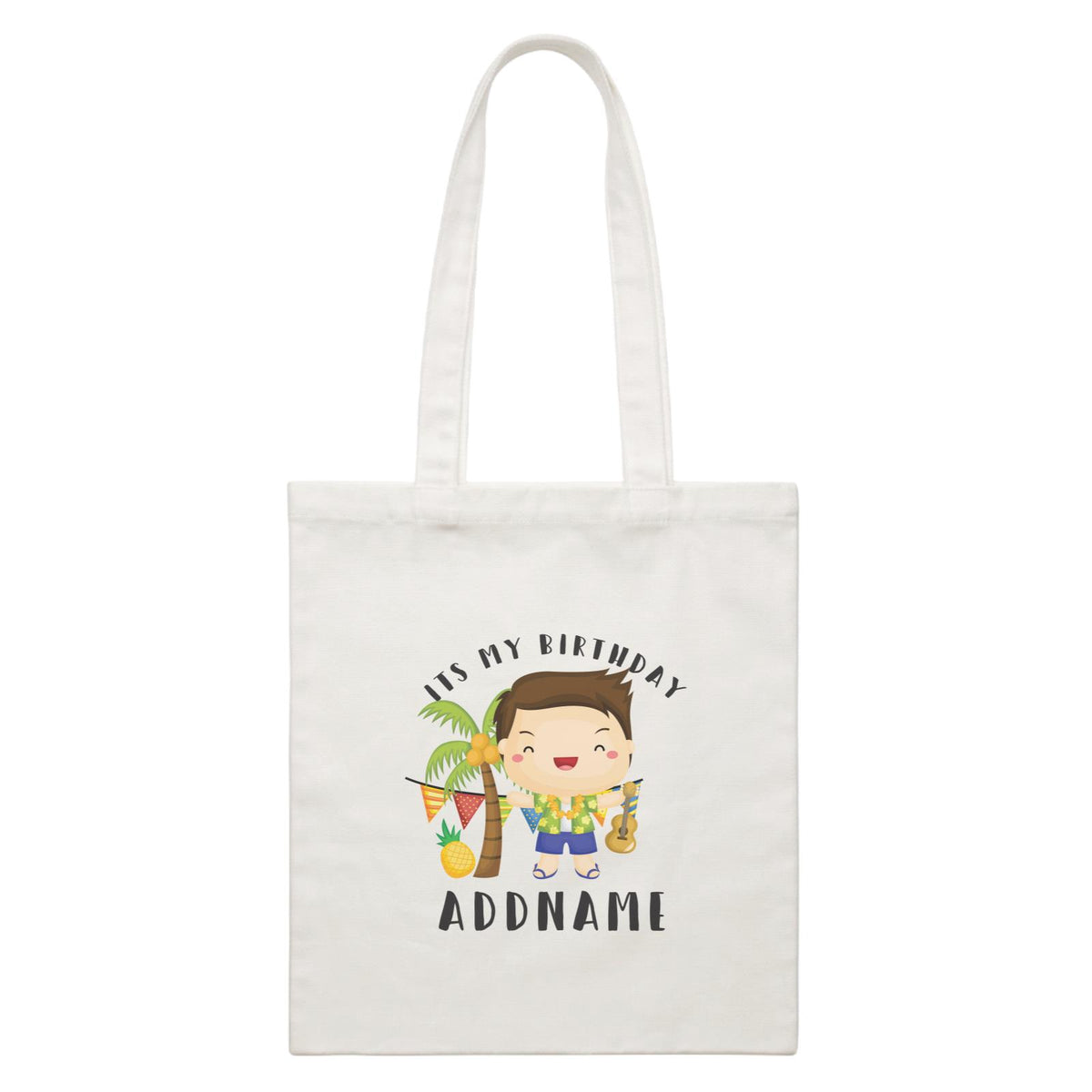 Birthday Hawaii Boy Taking Ukelele Its My Birthday Addname White Canvas Bag