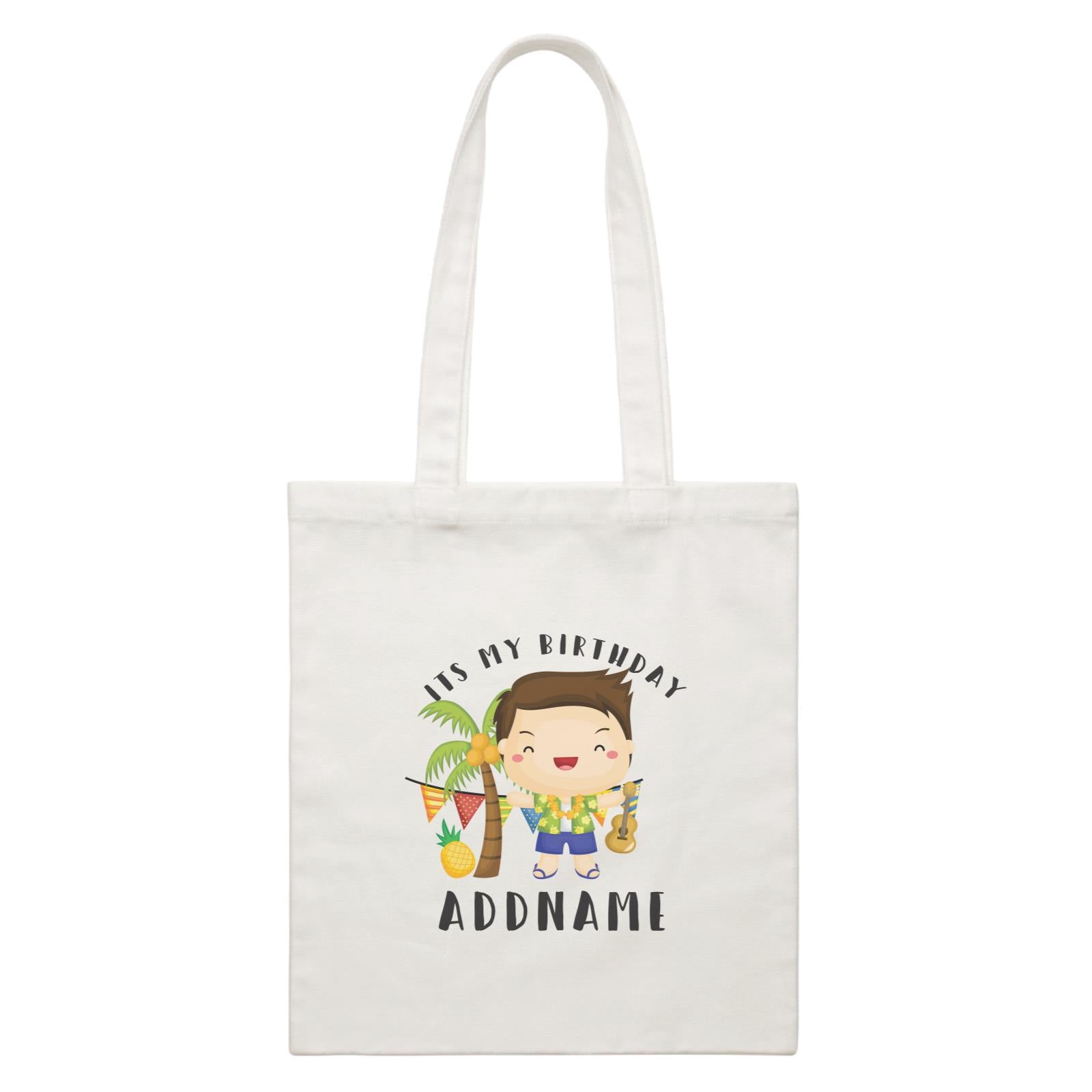 Birthday Hawaii Boy Taking Ukelele Its My Birthday Addname White Canvas Bag