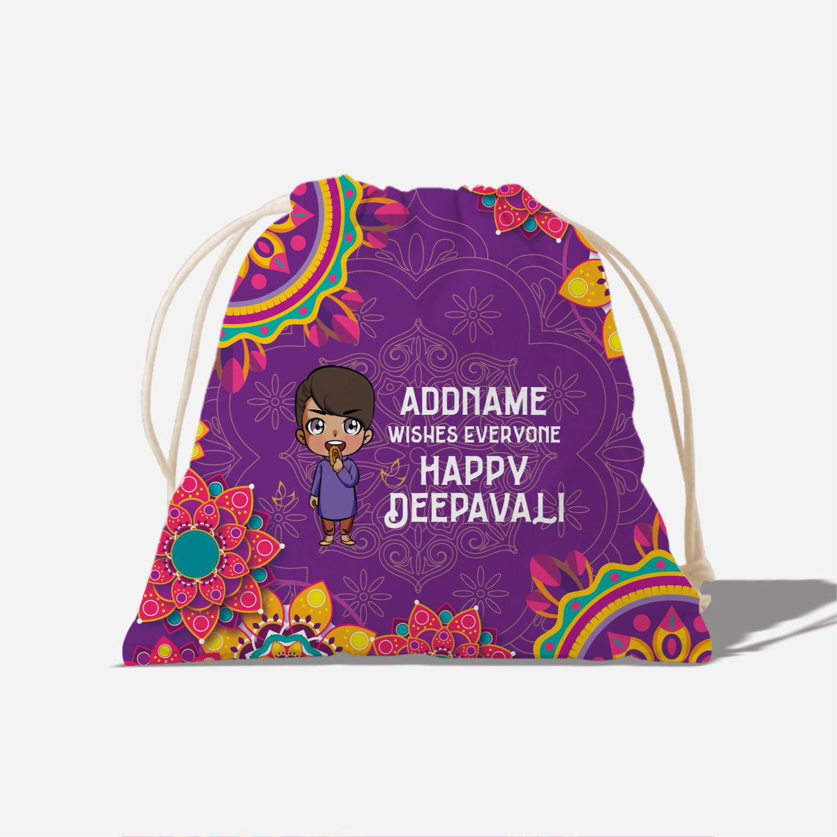 Deepavali Chibi Full Print Satchel - Little Boy Front Addname Wishes Everyone Deepavali