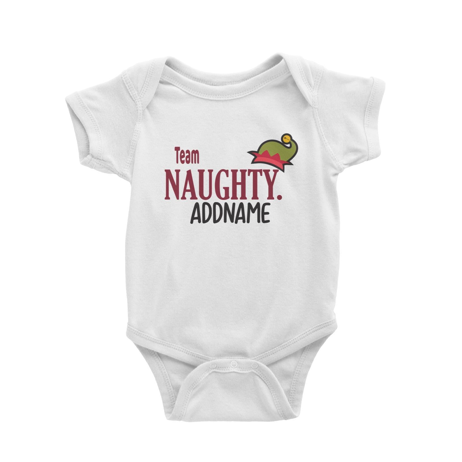 Xmas Team Naughty with Elf Hat Baby Romper