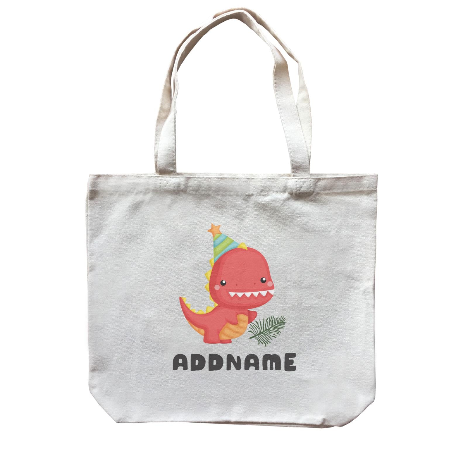 Birthday Dinosaur Happy Red Rex Wearing Party Hat Addname Canvas Bag