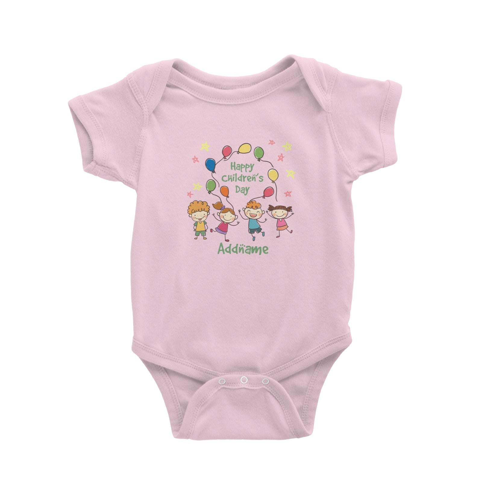 Children's Day Gift Series Four Cute Children With Balloons Addname Baby Romper