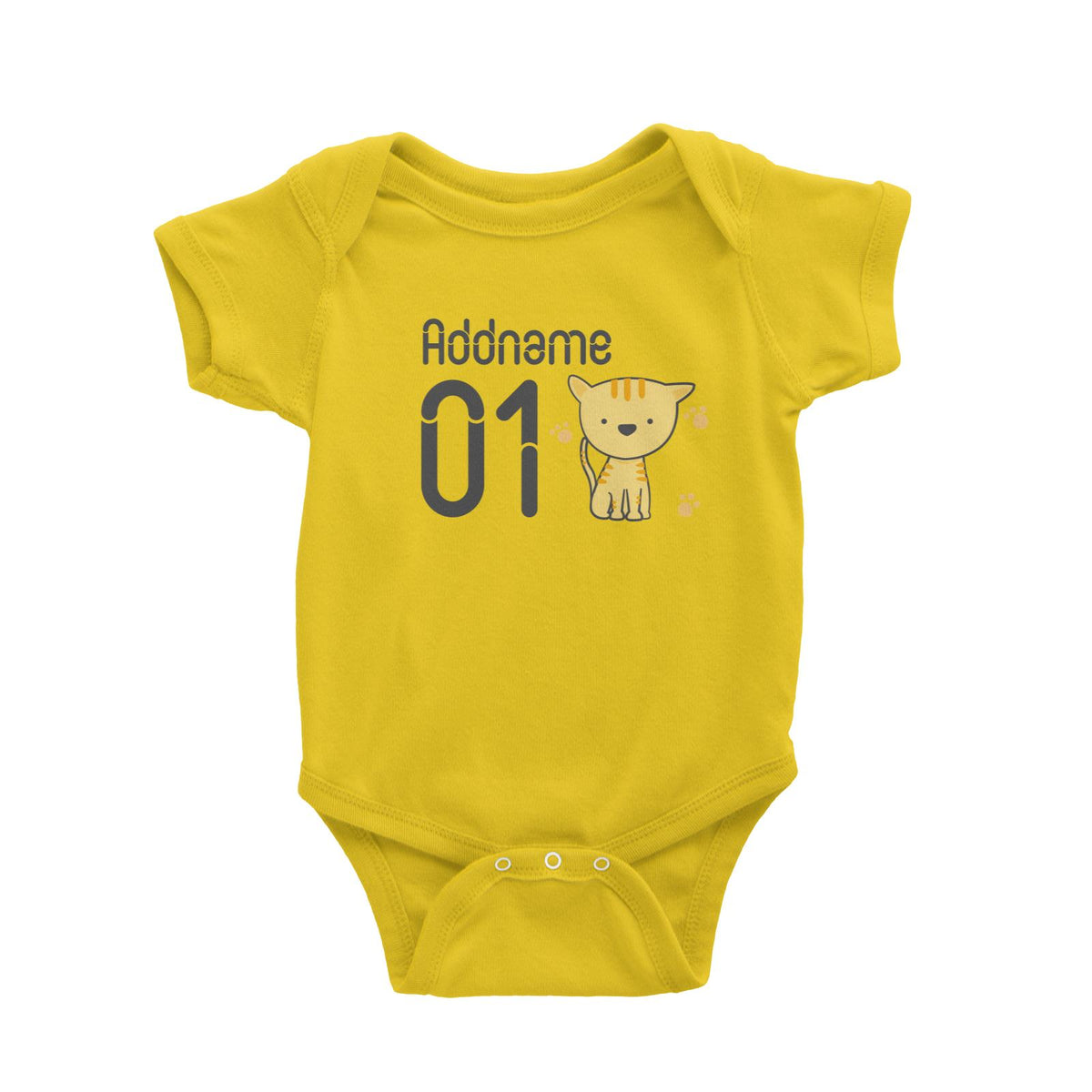 Name and Number Cute Hand Drawn Style Tiger Baby Romper