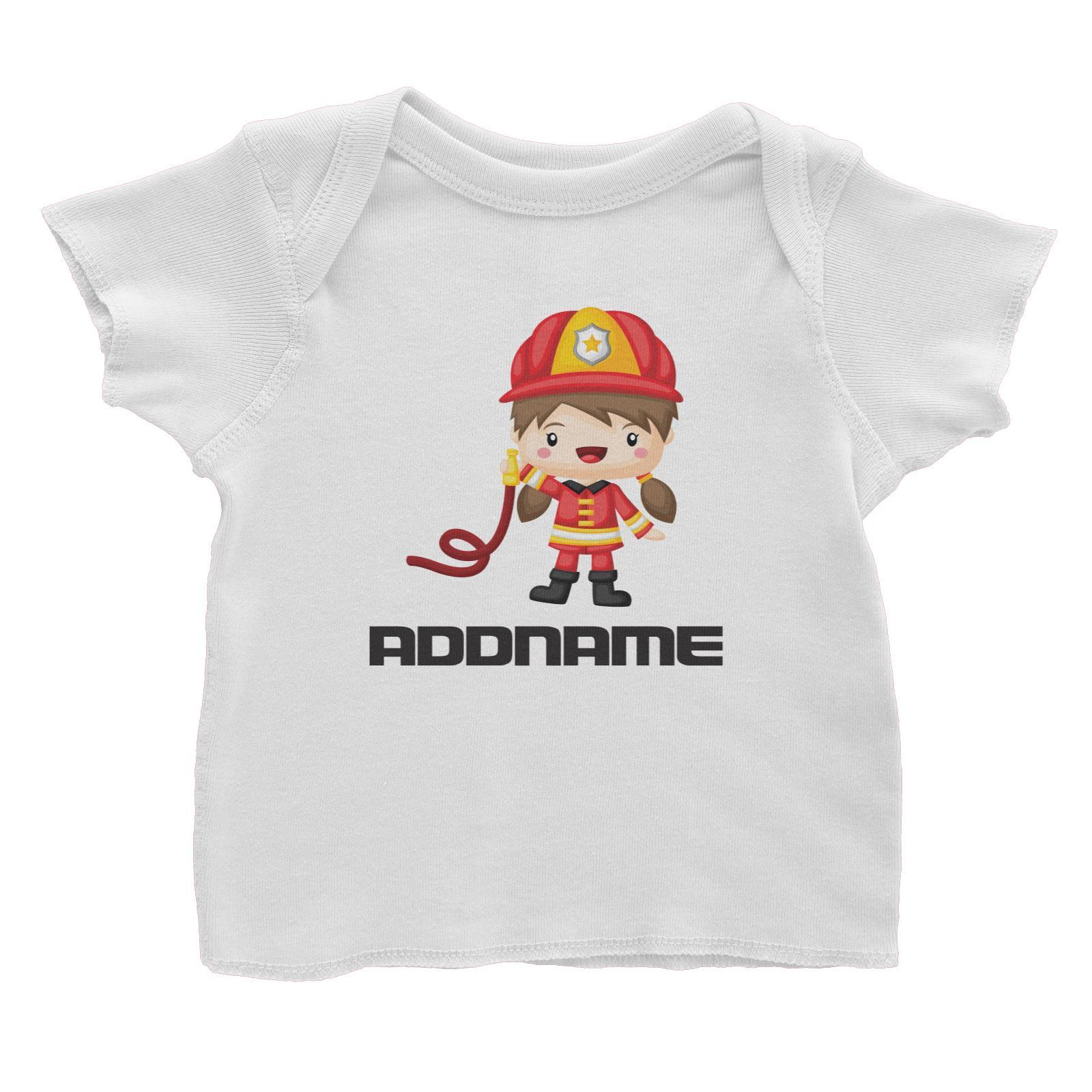 Birthday Firefighter Girl Holding Water Hose Addname Baby T-Shirt