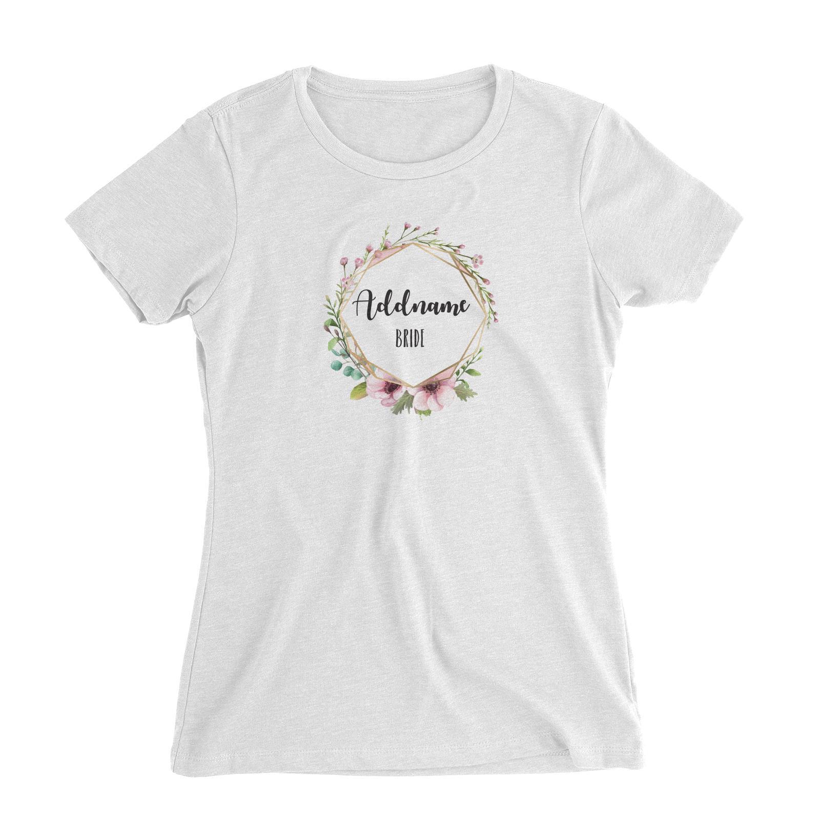 Bridesmaid Floral Modern Pink with Geometric Frame Bride Addname Women Slim Fit T-Shirt