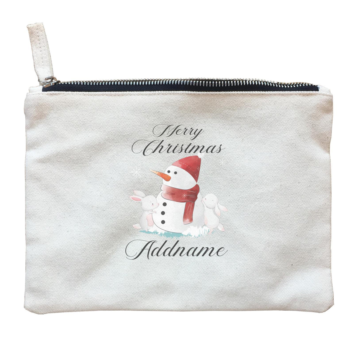 Christmas Cute Rabbits Build Snowman Merry Christmas Addname Zipper Pouch