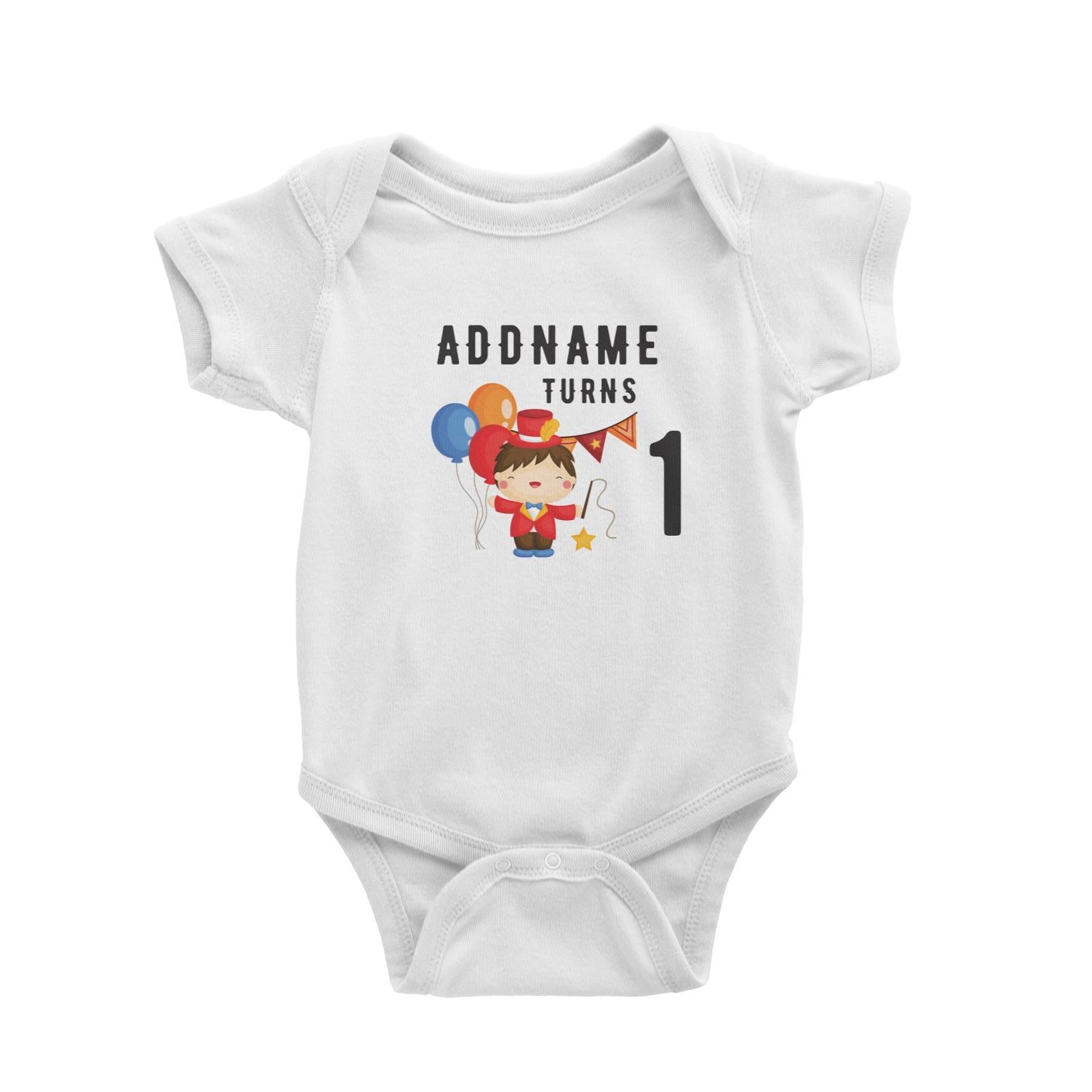 Birthday Circus Happy Boy Leader of Performance Addname Turns 1 Baby Romper