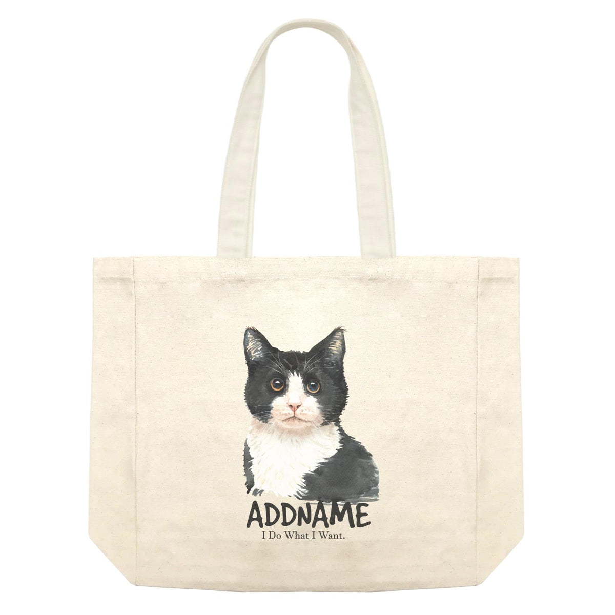 Watercolor Cat Black &amp; White Cat I Do What I Want Addname Shopping Bag