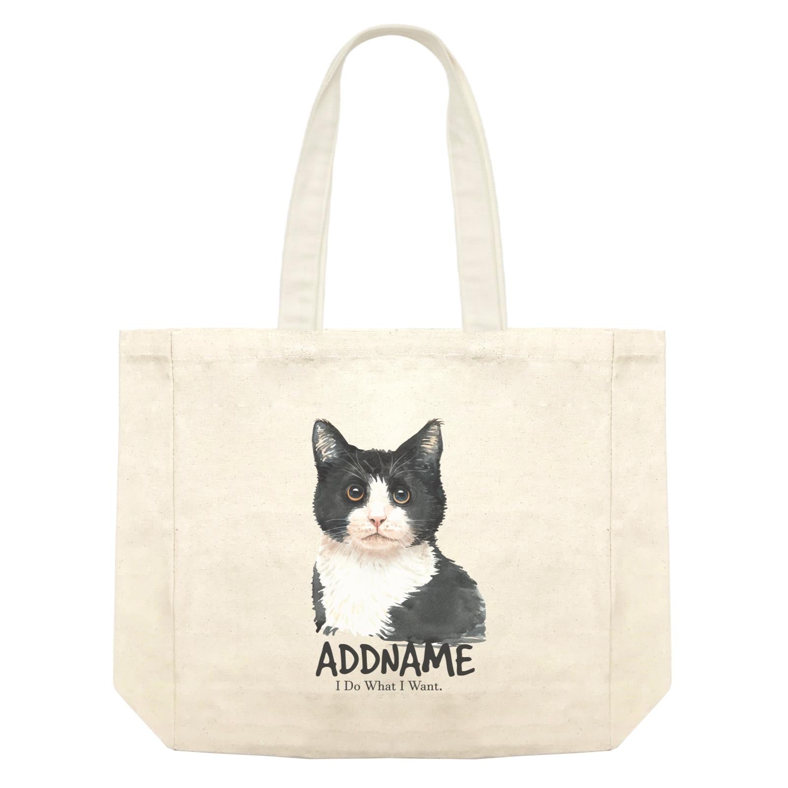 Watercolor Cat Black & White Cat I Do What I Want Addname Shopping Bag