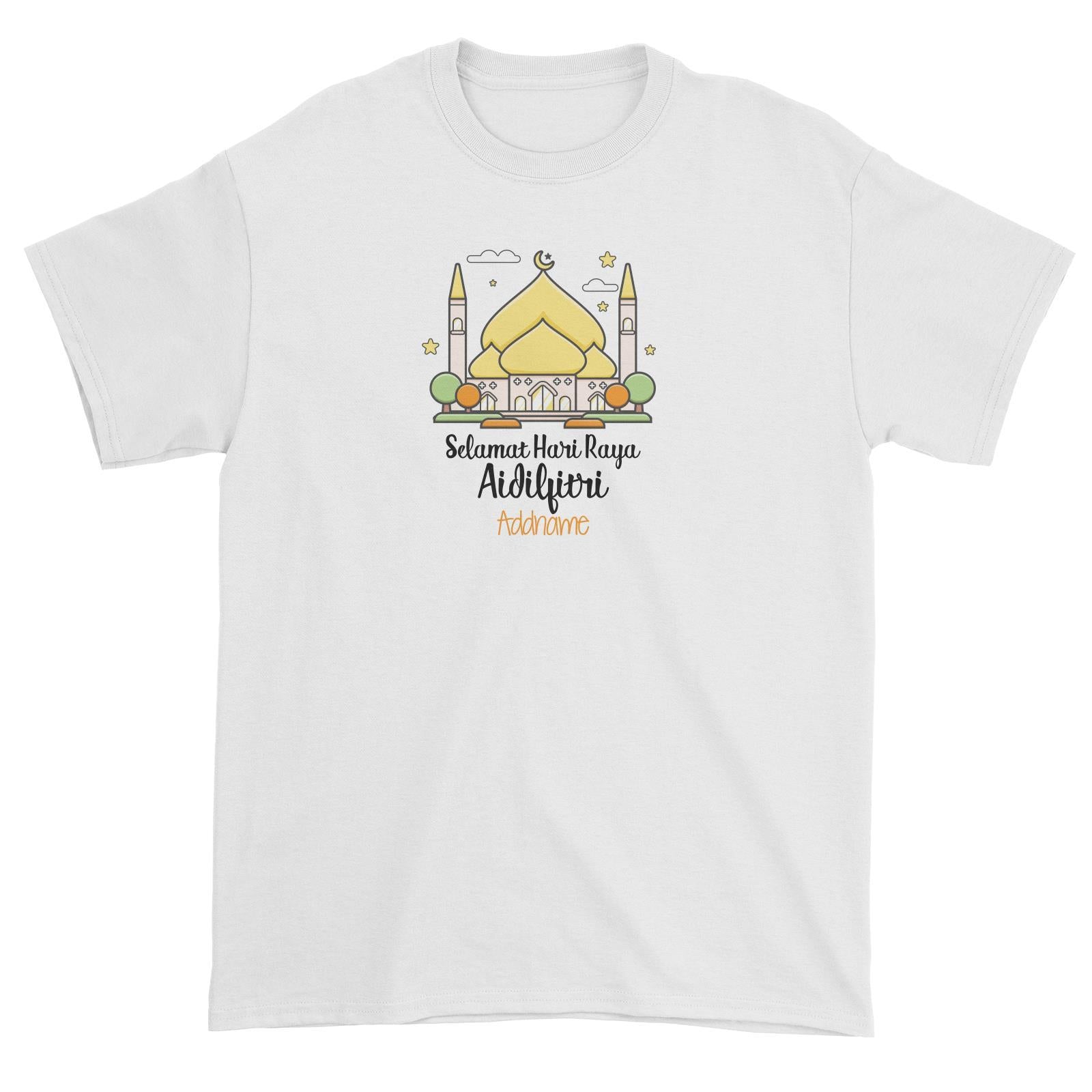 Raya Cute Mosque Cartoon Mosque Selamat Hari Raya Aidilfitri Addname Unisex T-Shirt