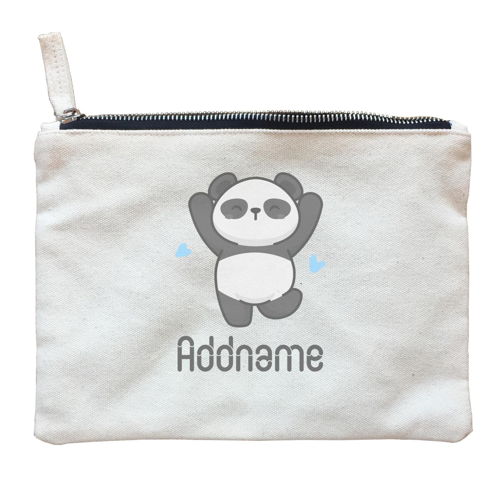 Cute Hand Drawn Style Panda Jumps with Joy Addname Zipper Pouch