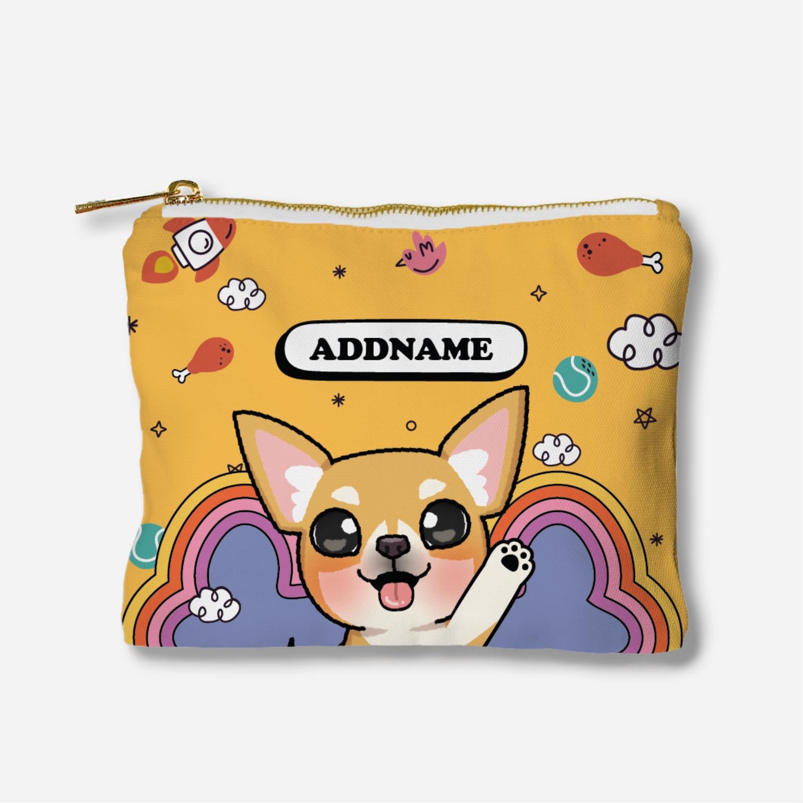 Paw Print Series Full Print Zipper Pouch - Light Brown Chihuahua