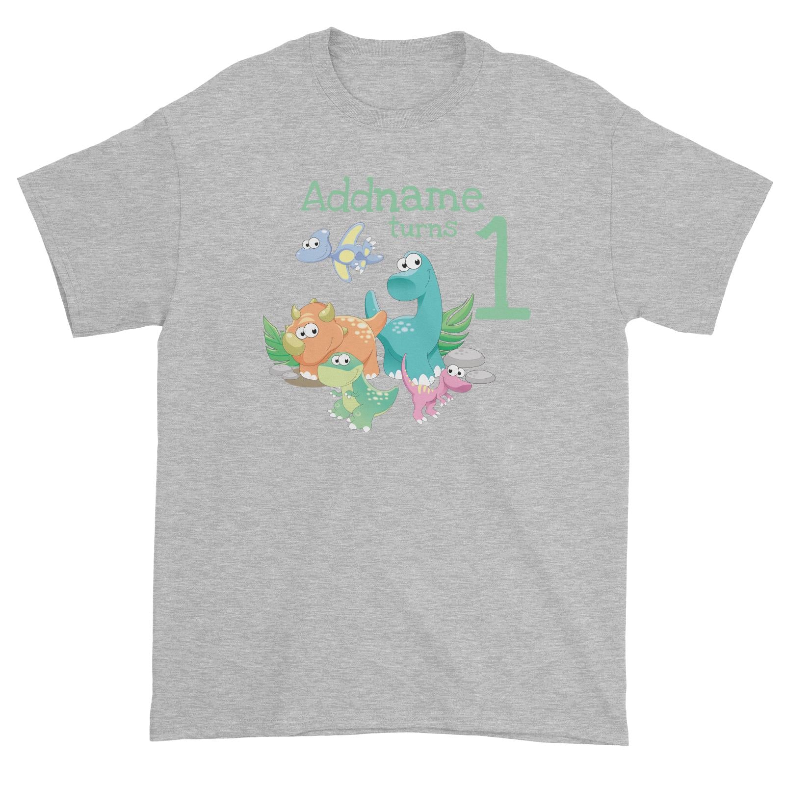 Dinosaurs Birthday Theme Personalizable with Name and Number Unisex T-Shirt
