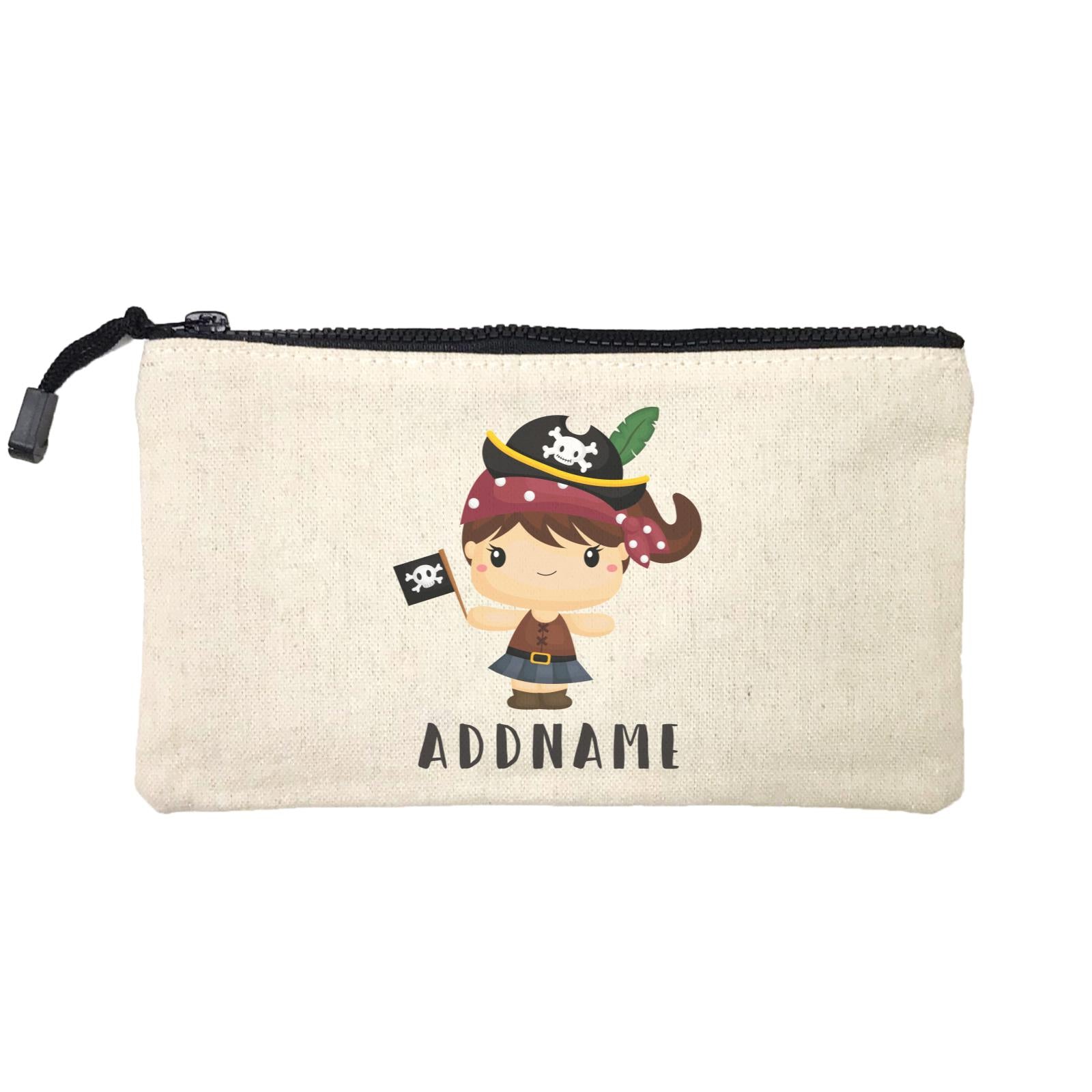 Birthday Pirate Happy Girl Captain Holding Pirate Flag Addname Mini Accessories Stationery Pouch