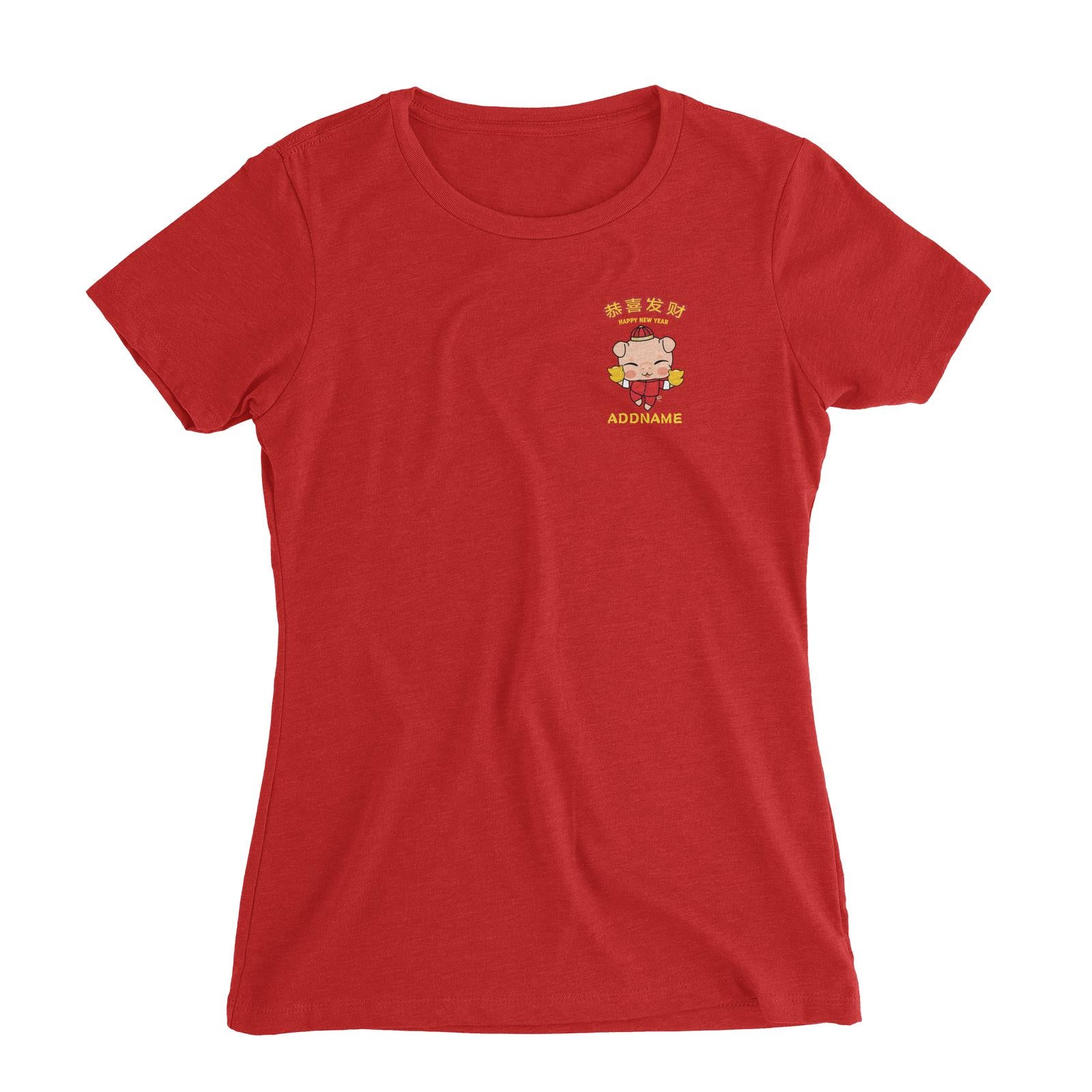 Prosperity Pig Holding Gold Pocket Design Women Slim Fit T-Shirt