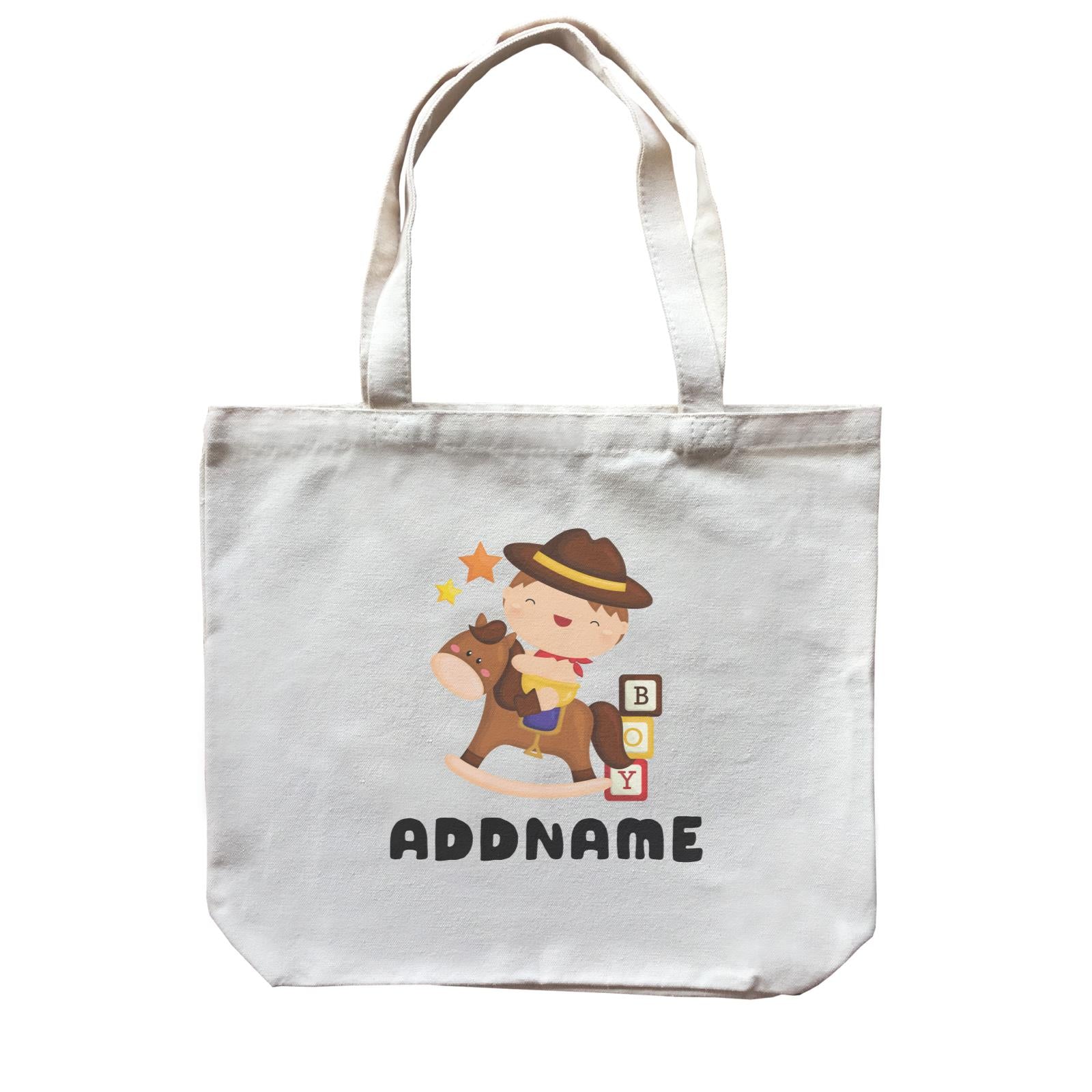 Birthday Cowboy Style Little Cowboy Holding Hoe In Star Badge Addname Canvas Bag