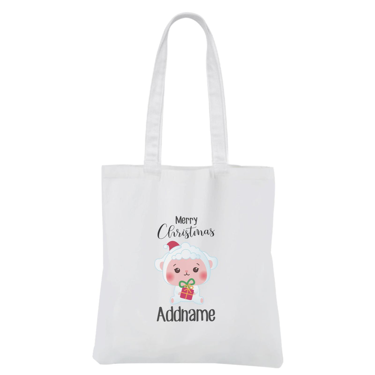 Christmas Cute Animal Series Sheep Merry Christmas White Canvas Bag