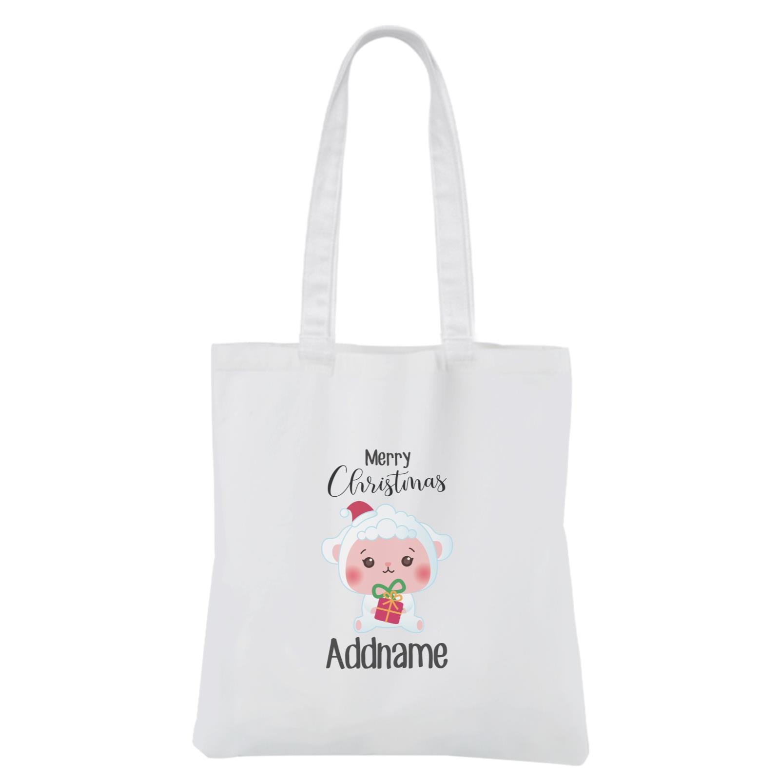 Christmas Cute Animal Series Sheep Merry Christmas White Canvas Bag