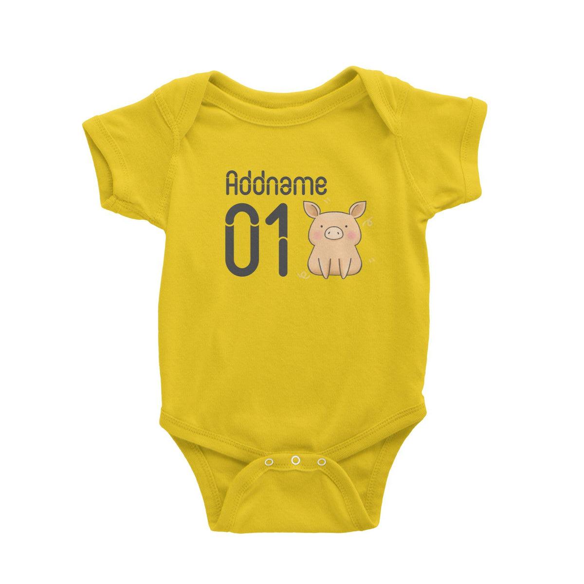 Name and Number Cute Hand Drawn Style Pig Baby Romper