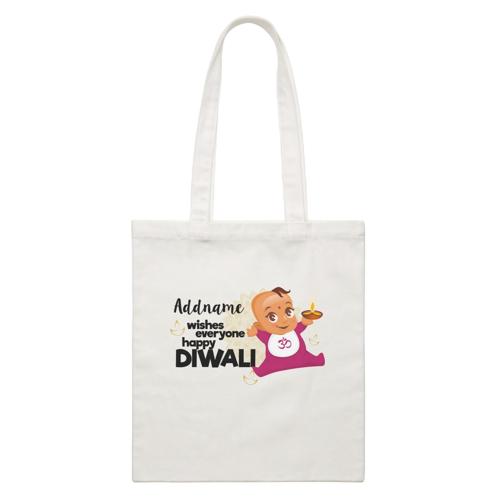 Cute Baby Wishes Everyone Happy Diwali Addname White Canvas Bag