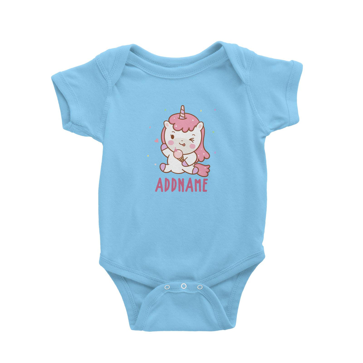 Unicorn And Princess Series Unicorn Happy Eating Ice Cream Addname Baby Romper