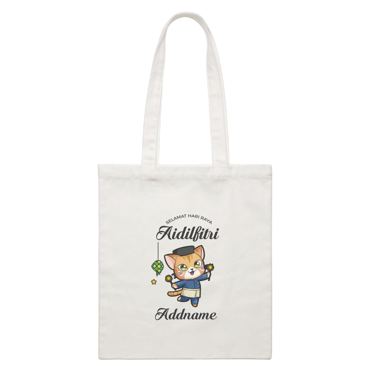Raya Cute Animals Papa Cat Wishes Selamat Hari Raya Aidilfitri White Canvas Bag