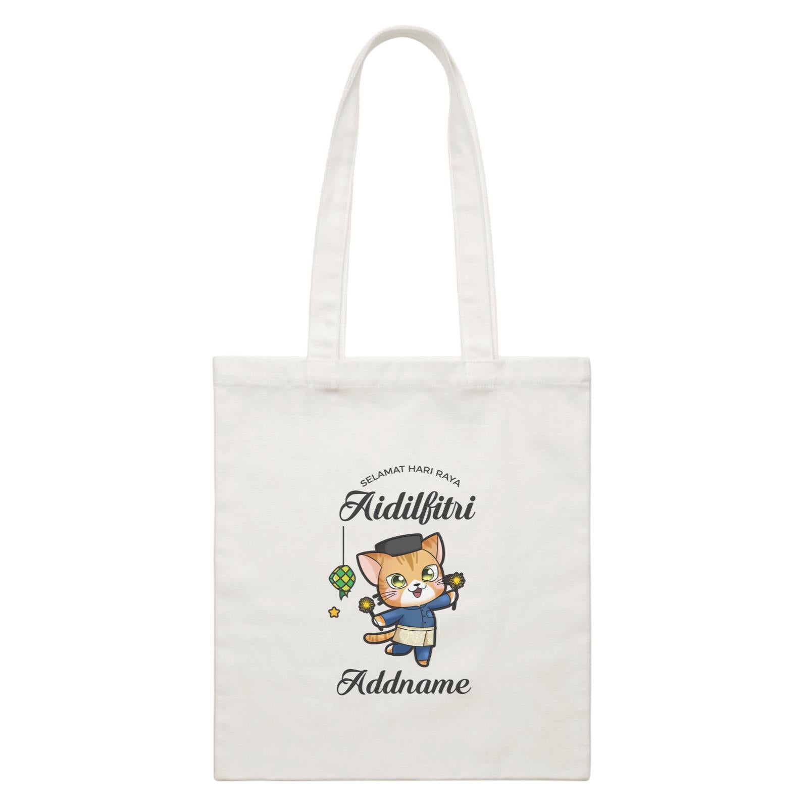 Raya Cute Animals Papa Cat Wishes Selamat Hari Raya Aidilfitri White Canvas Bag