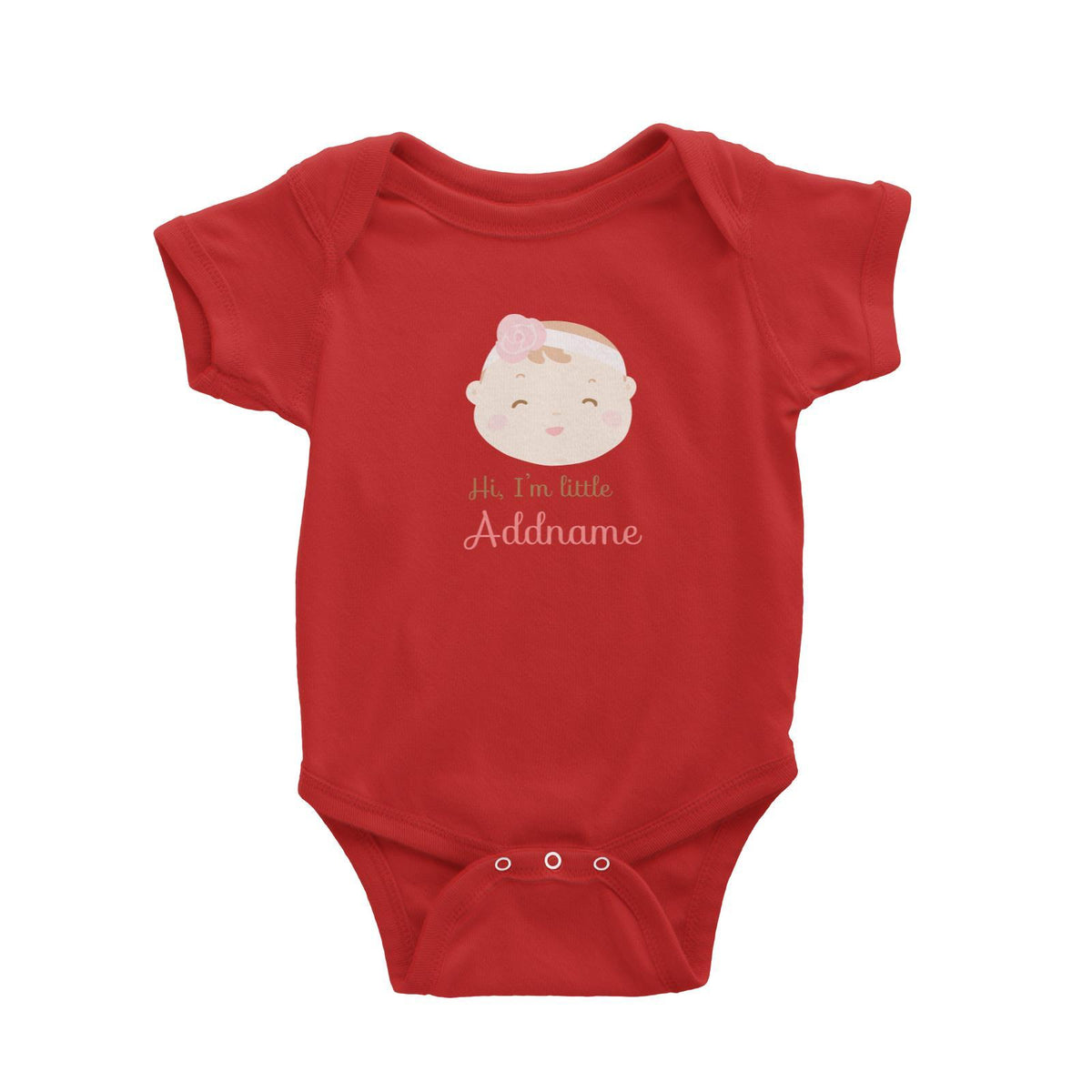 Cute Baby Girl with Flower Band Hi I Am Little Addname Baby Romper