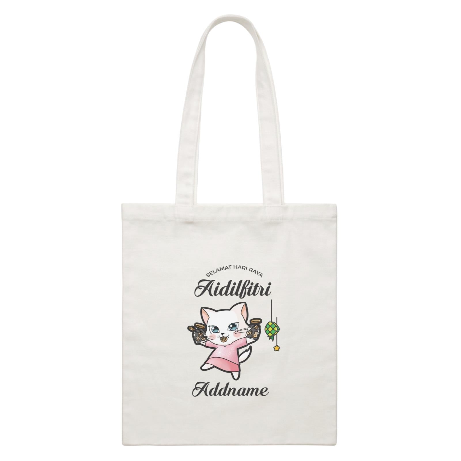 Raya Cute Animals Sister Cat Wishes Selamat Hari Raya Aidilfitri White Canvas Bag