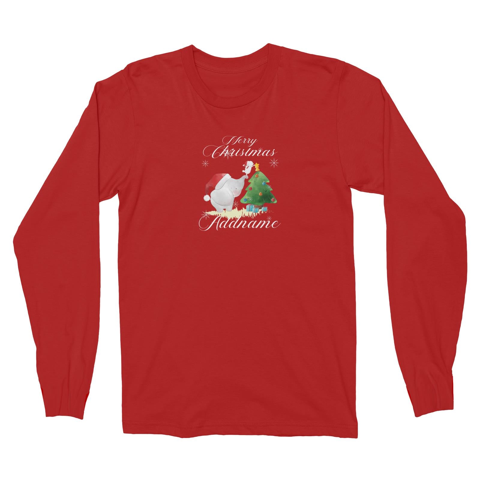 Christmas Cute Elephant Merry Christmas Addname Long Sleeve Unisex T-Shirt
