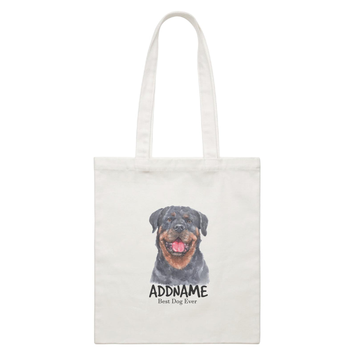 Watercolor Dog Rottweiler Front Best Dog Ever Addname White Canvas Bag