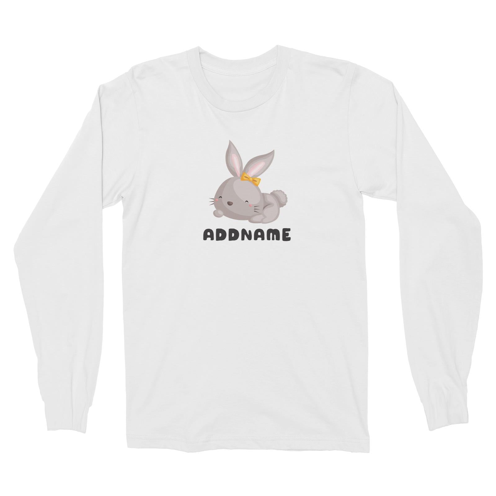 Birthday Friendly Animals Happy Rabbit Wearing Ribbon Addname Long Sleeve Unisex T-Shirt