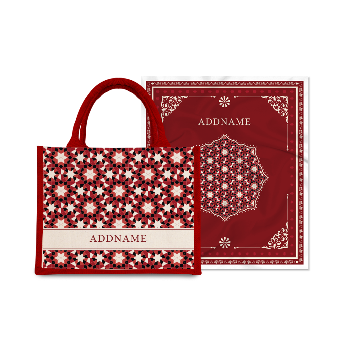 Ornamental Series - Rouge Prayer Mat with Red Half Lining Small Canvas Bag