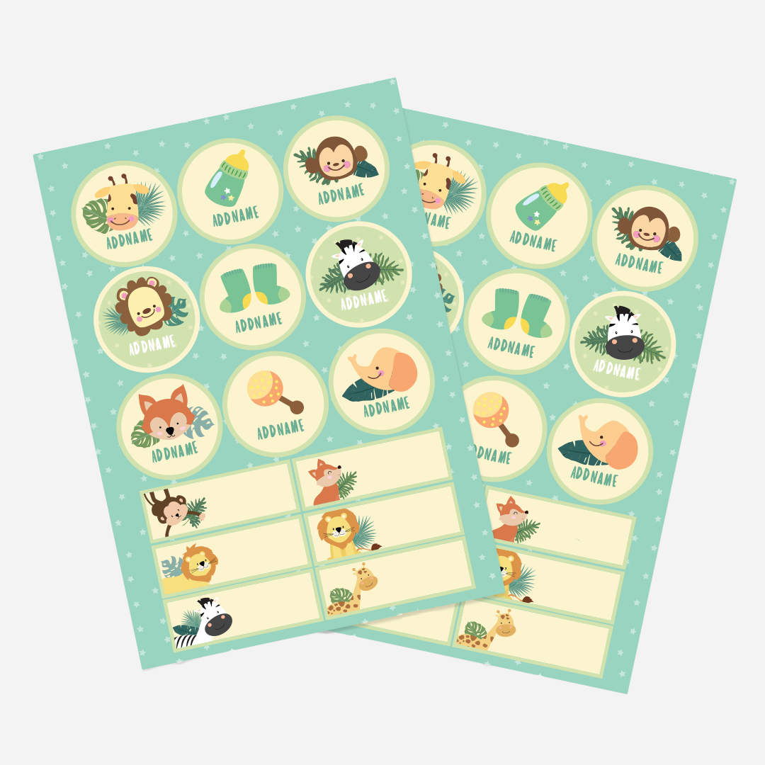 Safari Animal Boy Name Label Stickers