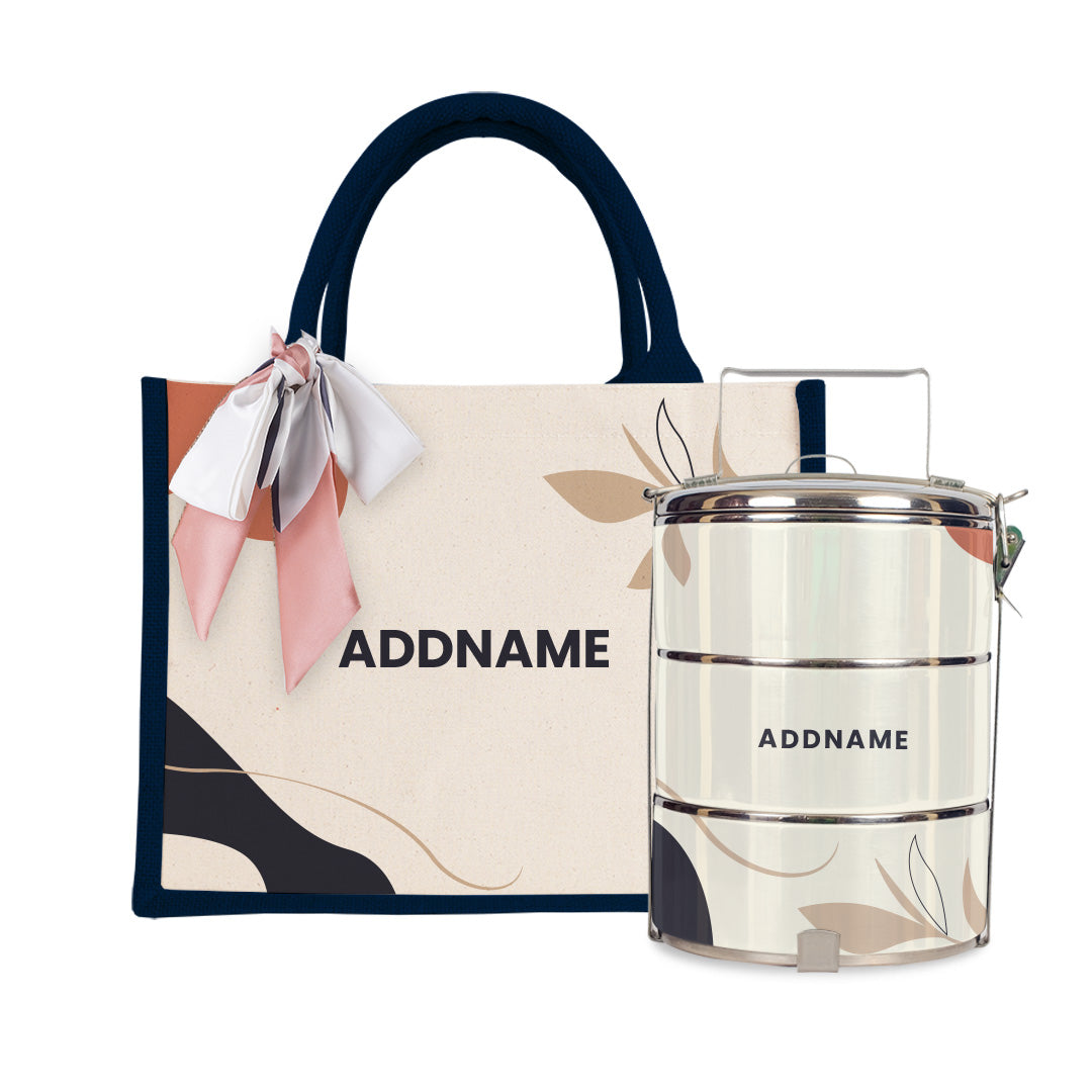 Charlotte Series - Calico Half Lining Small Jute Bag with Tiffin Carrier