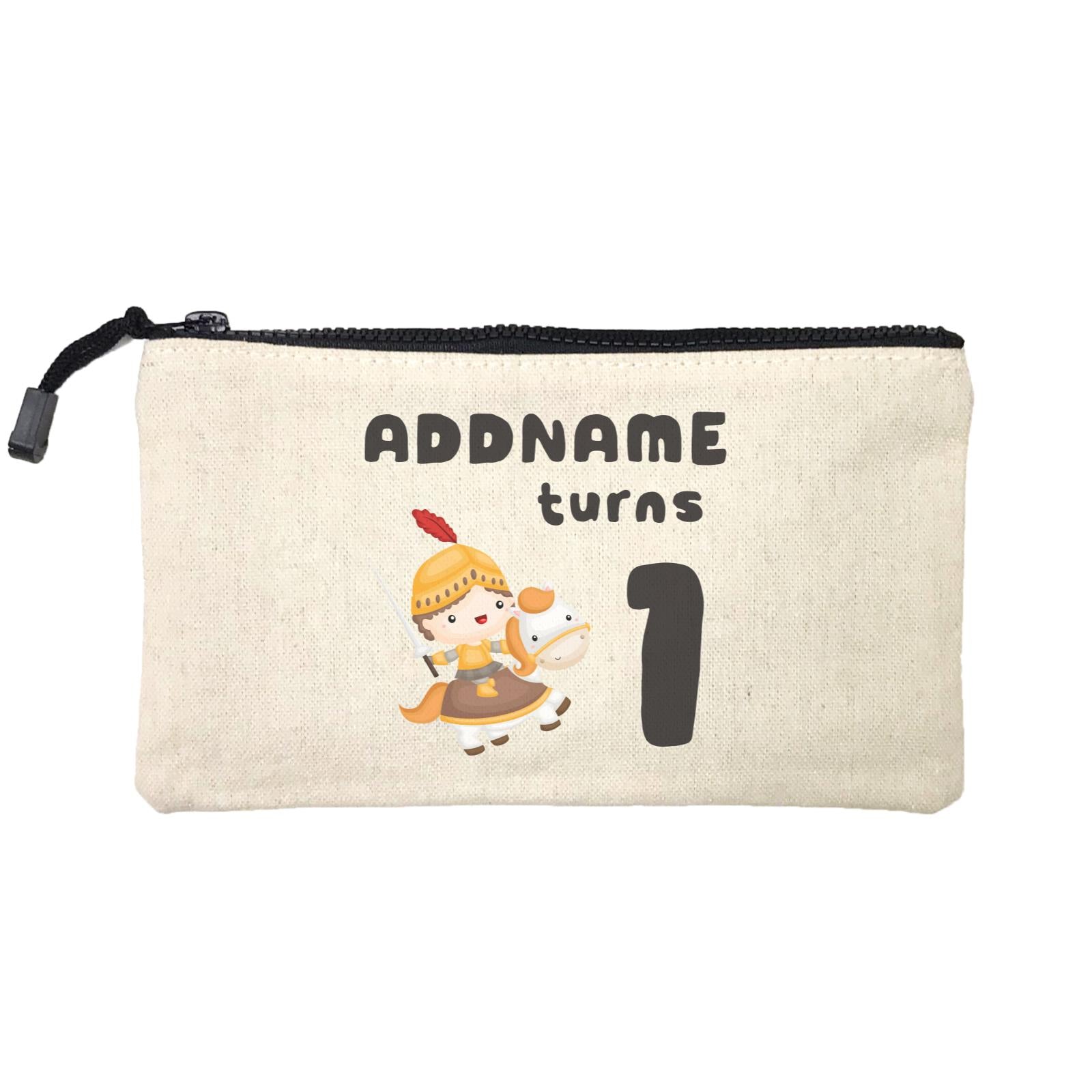 Birthday Royal Knight Boy Ridding Horse Addname Turns 1 Mini Accessories Stationery Pouch
