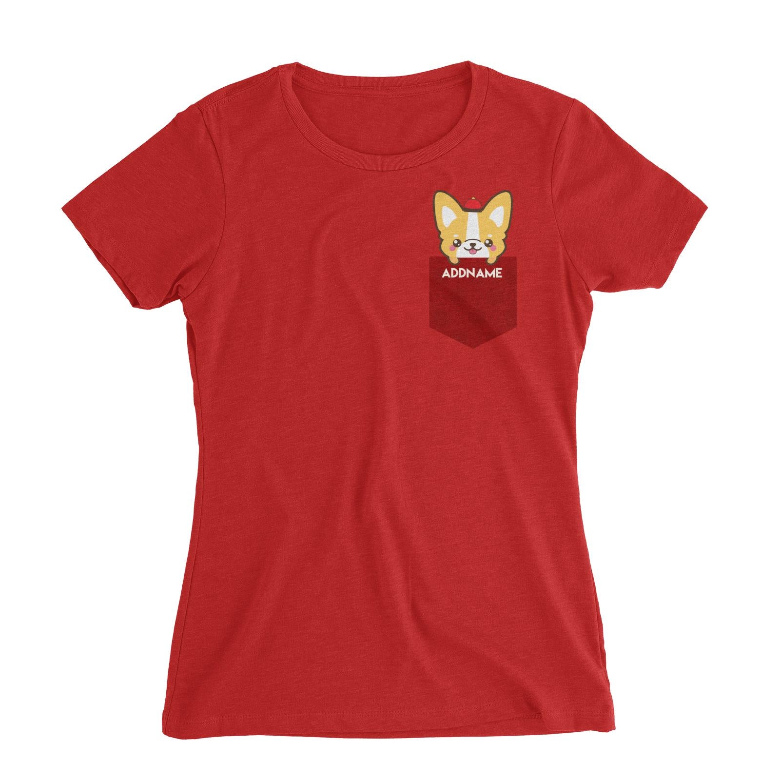 Chinese New Year Pocket Cute Dog 2 Addname Pocket Women Slim Fit T-Shirt  Personalizable Designs
