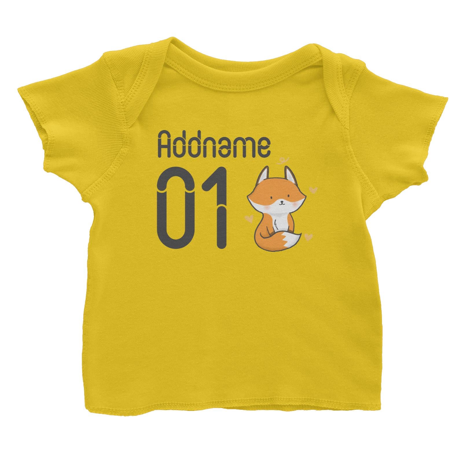 Name and Number Cute Hand Drawn Style Fox Baby T-Shirt